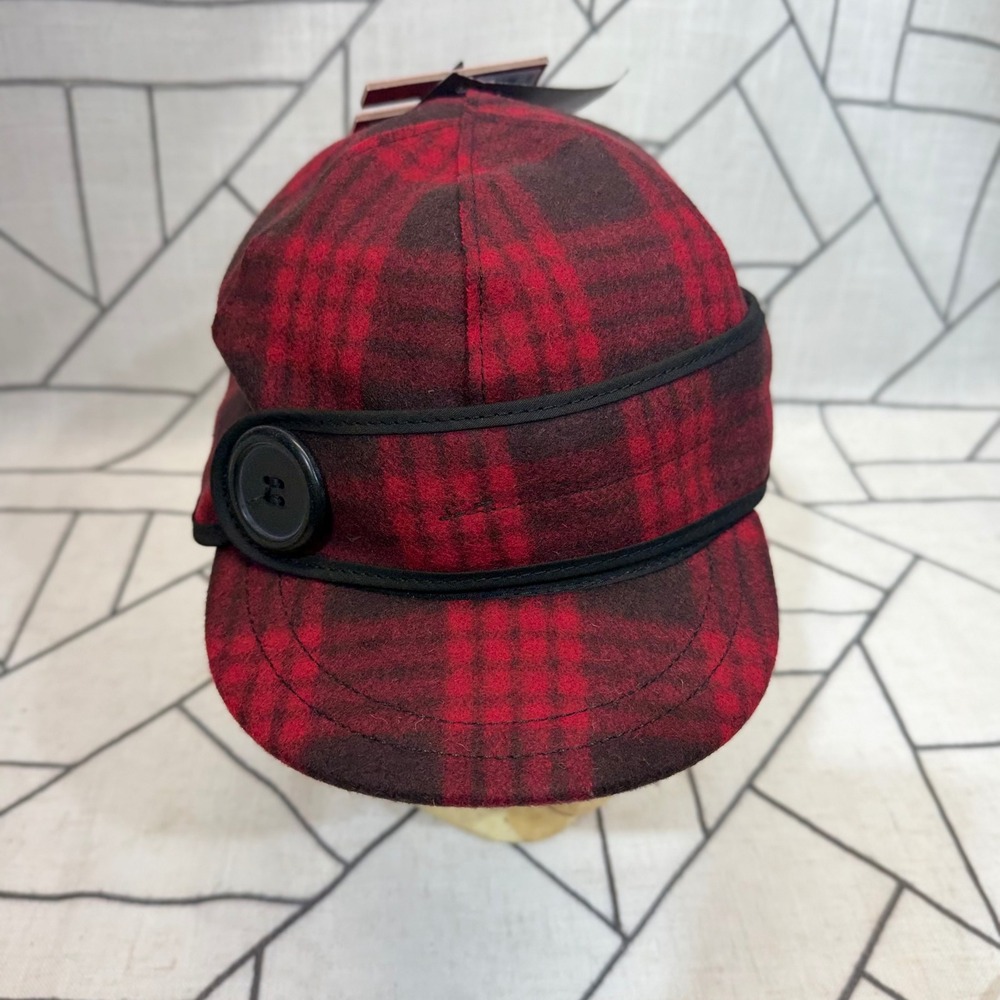 Stormy Kromer Petal Pusher Cap 7 1/8 Red Black Plaid Wool‎ Winter Ear Flap Hat